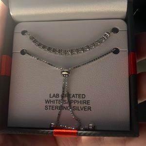 💕Sterling silver lab created white sapphire  bolo bracelet